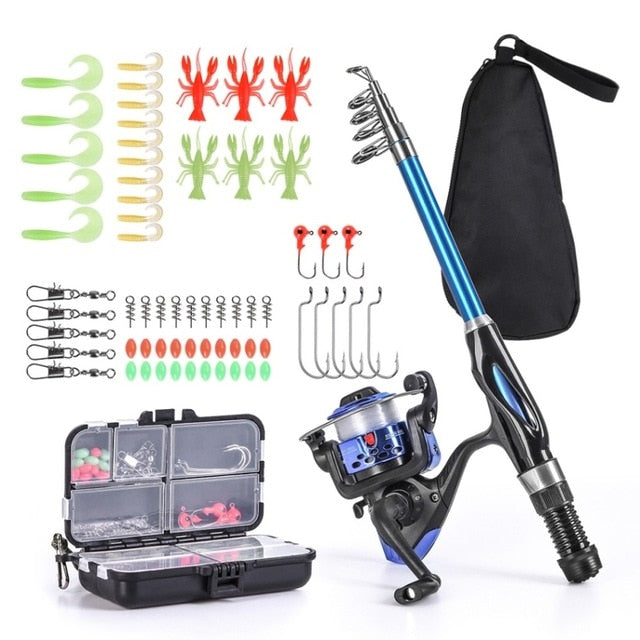 Fishing Kits w/ fishing rod And reel combo and plastic storage box